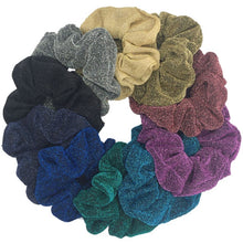 Load image into Gallery viewer, Glitter Metalic hair scrunchies Elastic Ponytail Holder for Women &amp; Girl Fashion satin chiffon Tie Accessoires velvet headwear