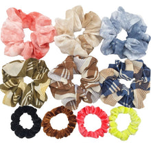 Load image into Gallery viewer, Glitter Metalic hair scrunchies Elastic Ponytail Holder for Women &amp; Girl Fashion satin chiffon Tie Accessoires velvet headwear