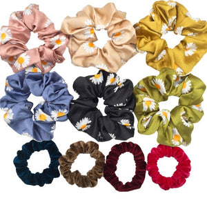 Glitter Metalic hair scrunchies Elastic Ponytail Holder for Women & Girl Fashion satin chiffon Tie Accessoires velvet headwear