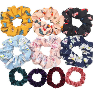 Glitter Metalic hair scrunchies Elastic Ponytail Holder for Women & Girl Fashion satin chiffon Tie Accessoires velvet headwear