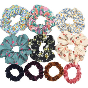 Glitter Metalic hair scrunchies Elastic Ponytail Holder for Women & Girl Fashion satin chiffon Tie Accessoires velvet headwear