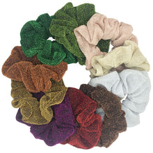 Load image into Gallery viewer, Glitter Metalic hair scrunchies Elastic Ponytail Holder for Women &amp; Girl Fashion satin chiffon Tie Accessoires velvet headwear