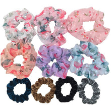 Load image into Gallery viewer, Glitter Metalic hair scrunchies Elastic Ponytail Holder for Women &amp; Girl Fashion satin chiffon Tie Accessoires velvet headwear