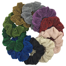 Load image into Gallery viewer, Glitter Metalic hair scrunchies Elastic Ponytail Holder for Women &amp; Girl Fashion satin chiffon Tie Accessoires velvet headwear
