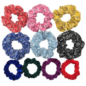 Glitter Metalic hair scrunchies Elastic Ponytail Holder for Women & Girl Fashion satin chiffon Tie Accessoires velvet headwear