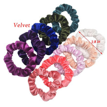 Load image into Gallery viewer, Glitter Metalic hair scrunchies Elastic Ponytail Holder for Women &amp; Girl Fashion satin chiffon Tie Accessoires velvet headwear