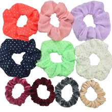 Load image into Gallery viewer, Glitter Metalic hair scrunchies Elastic Ponytail Holder for Women &amp; Girl Fashion satin chiffon Tie Accessoires velvet headwear