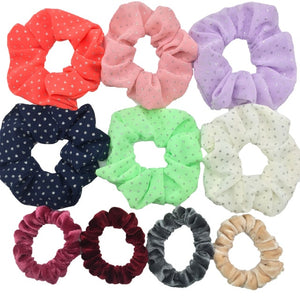 Glitter Metalic hair scrunchies Elastic Ponytail Holder for Women & Girl Fashion satin chiffon Tie Accessoires velvet headwear